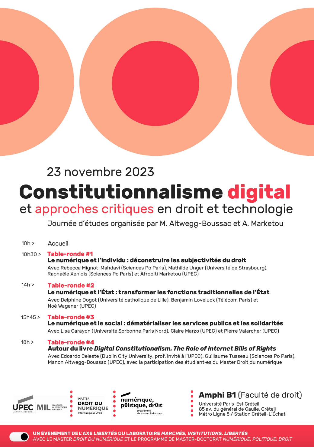 Affiche Constitutionnalisme global et apporches critiques en droit et technologies UPEC